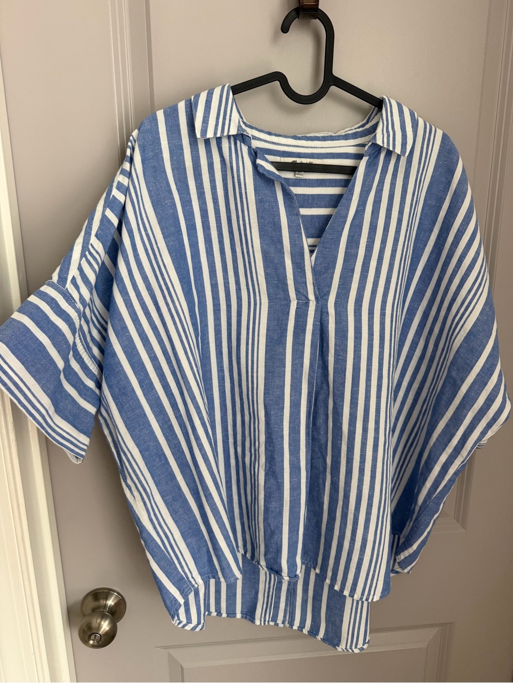 Madewell Blue White Striped Linen Cotton Boxy Oversized Popover Top Women’s XL
